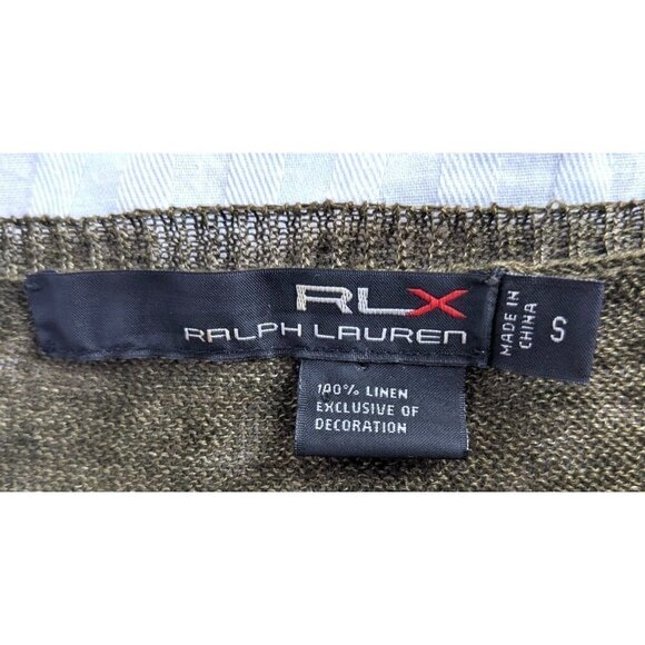 RLX RALPH LAUREN 100% Linen Top Olive Green Long Sleeve Size S - Picture 3 of 6